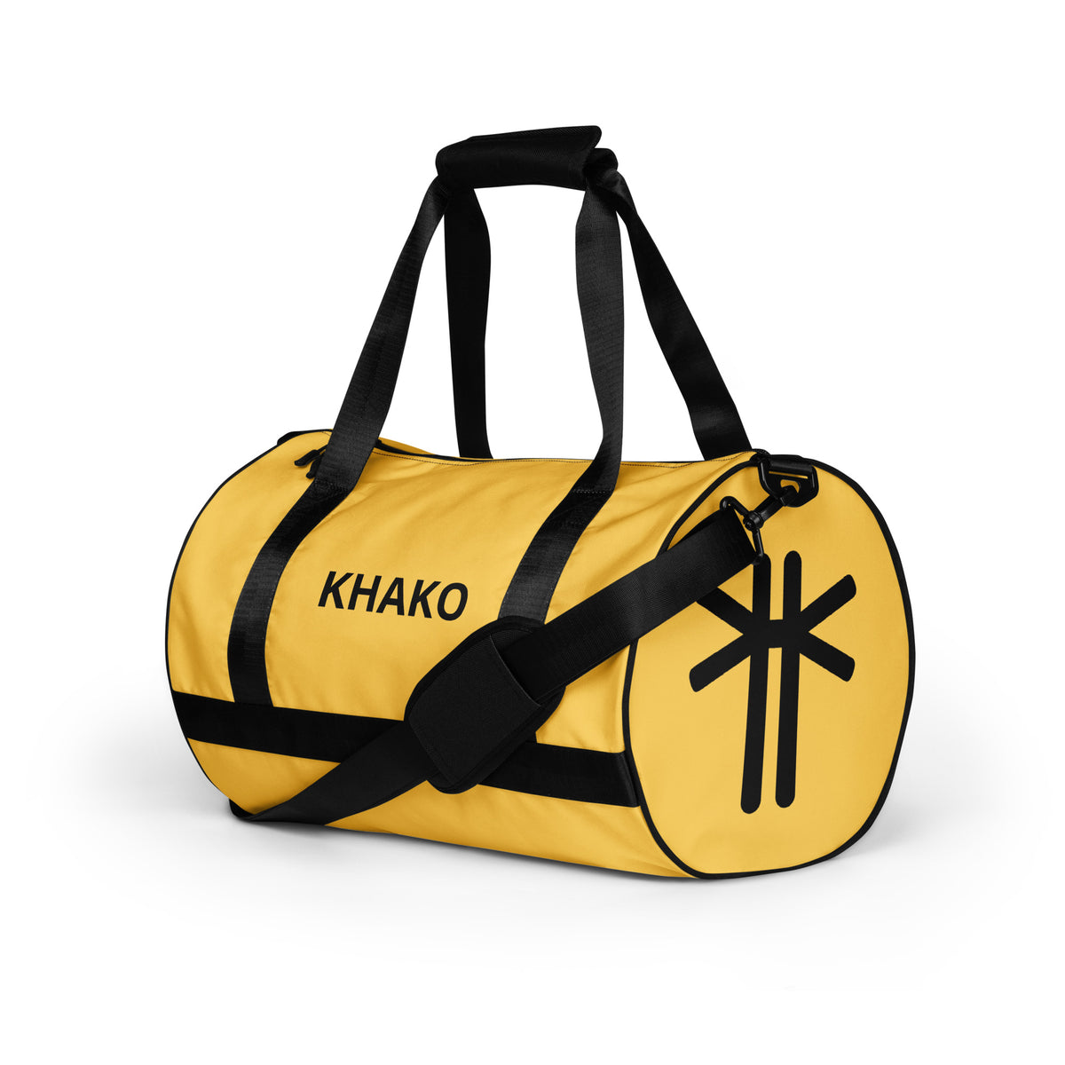 Sac de gym Khako Jaune all-over print face gauche — polyester résistant