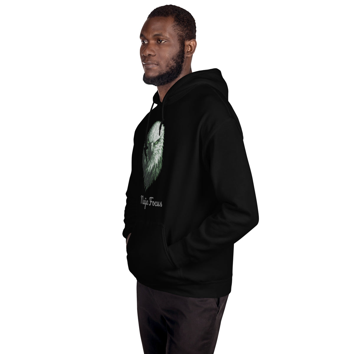Hoodie Eagle Naija Khako Wear noir face gauche — Naija Focus africain