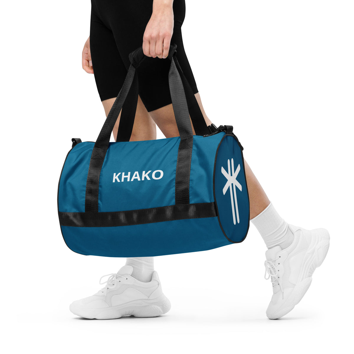 Sac de gym Khako Bleu all-over print face avant — design africain Khako Wear