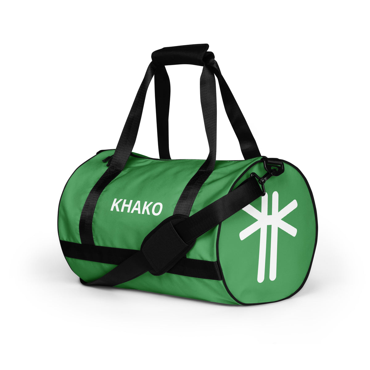 Sac de gym Khako Vert all-over print face gauche — 30L polyester sport africain