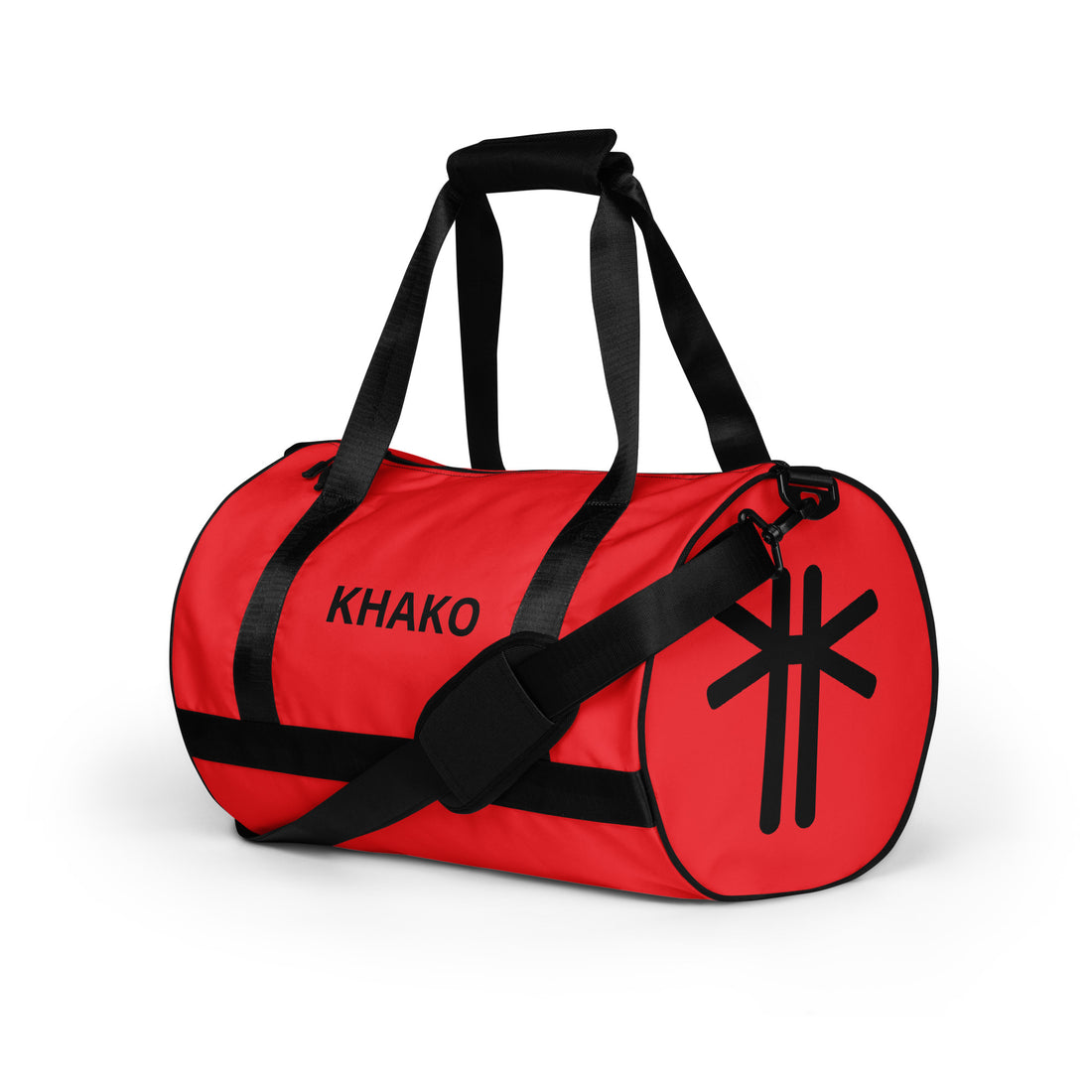 Sac de gym Khako Rouge all-over print face gauche — 30L sport africain Khako Wear