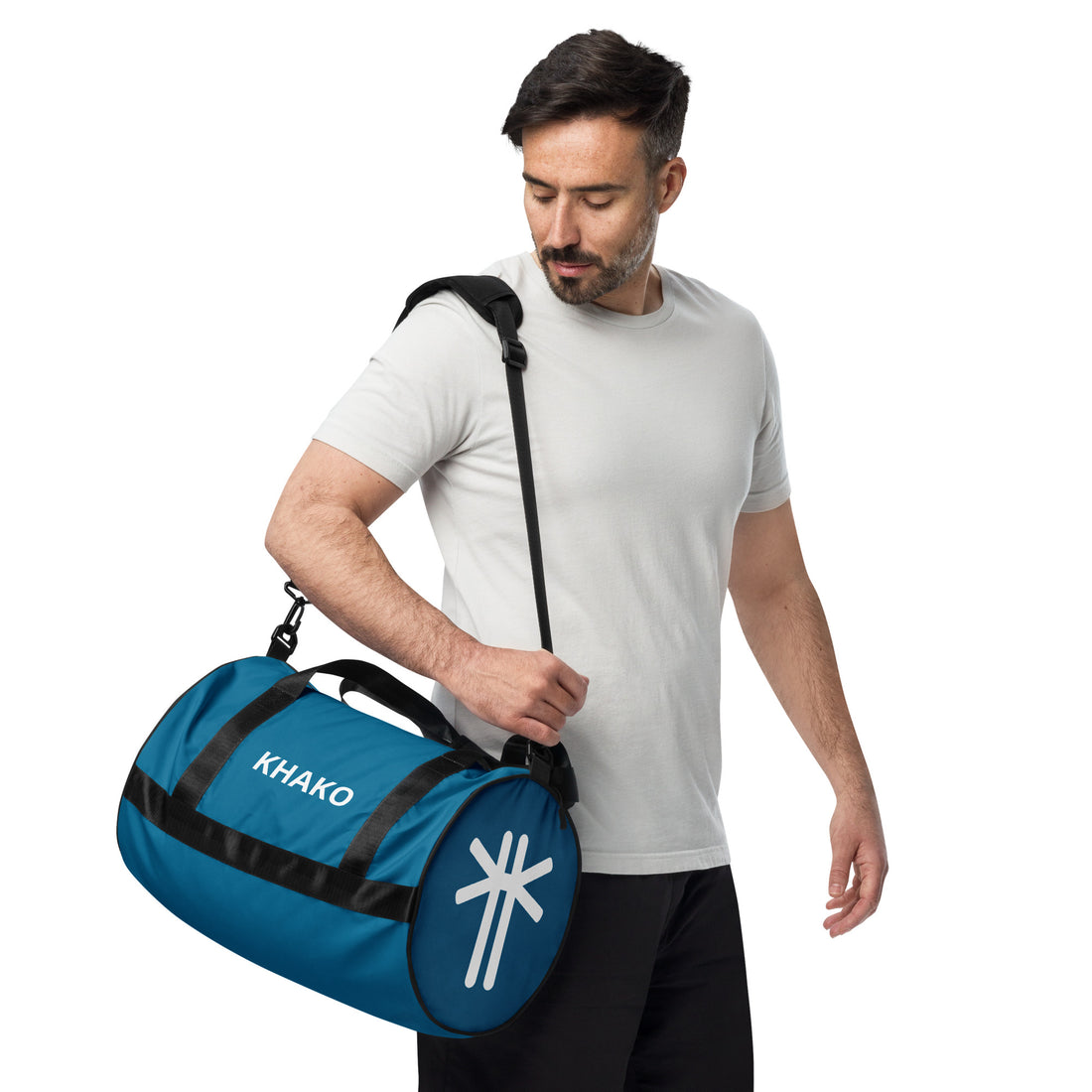 Sac de gym Khako Bleu all-over print face gauche — 30L polyester résistant