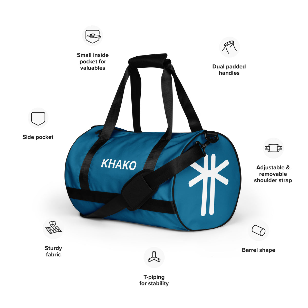 Sac de gym Khako Bleu all-over print face gauche 2 — anse renforcée sport