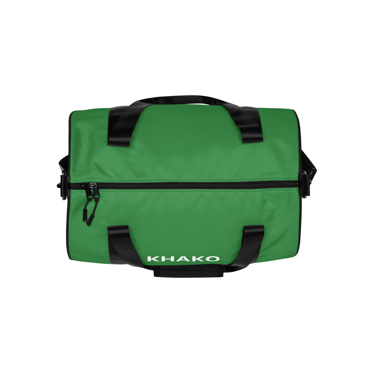 Sac de gym Khako Vert all-over print vue dessus — fermeture zipper