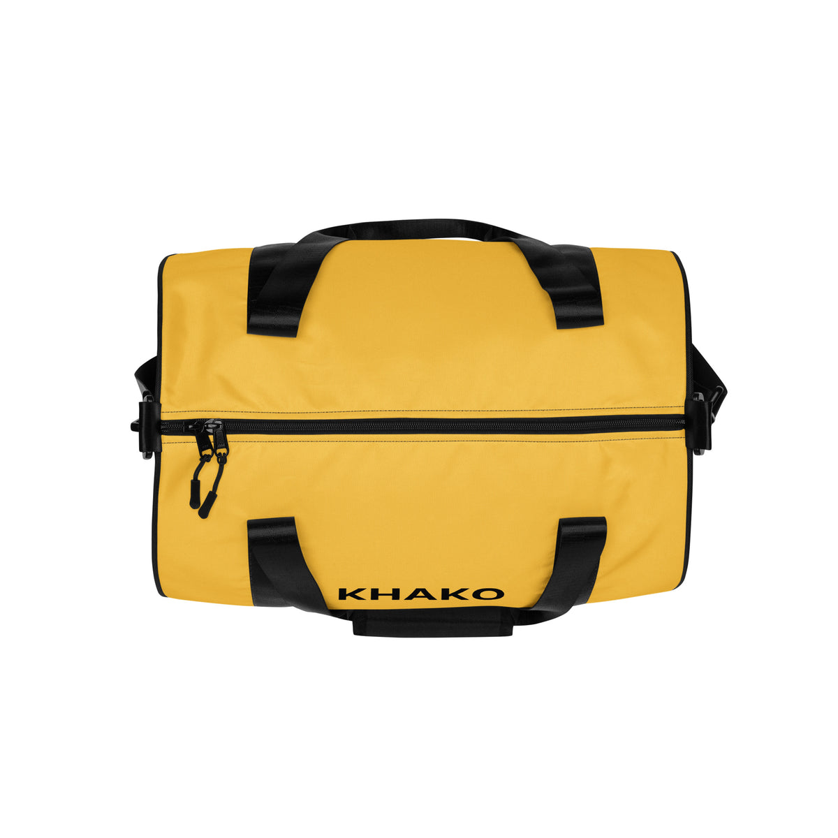 Sac de gym Khako Jaune all-over print vue dessus — fermeture zipper