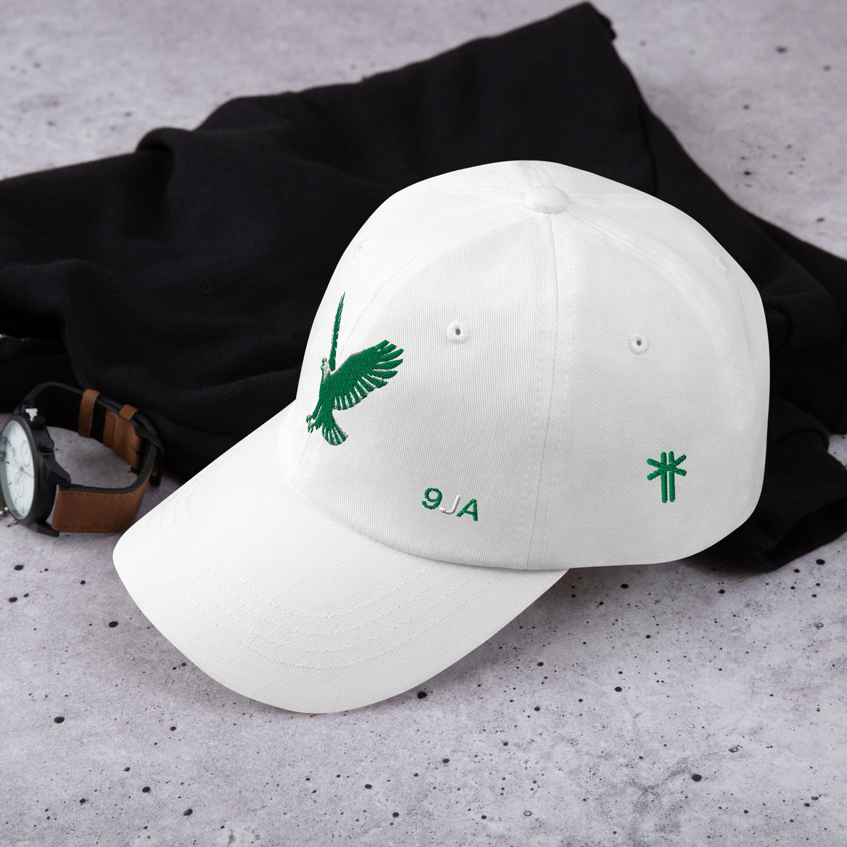 Casquette Naija Hat Khako Wear blanc profil — streetwear Naija unisexe