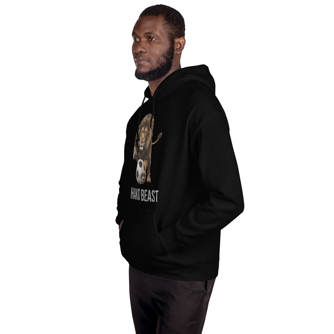 Hoodie The Playful Lion Khako Wear noir face gauche — imprimé lion diaspora