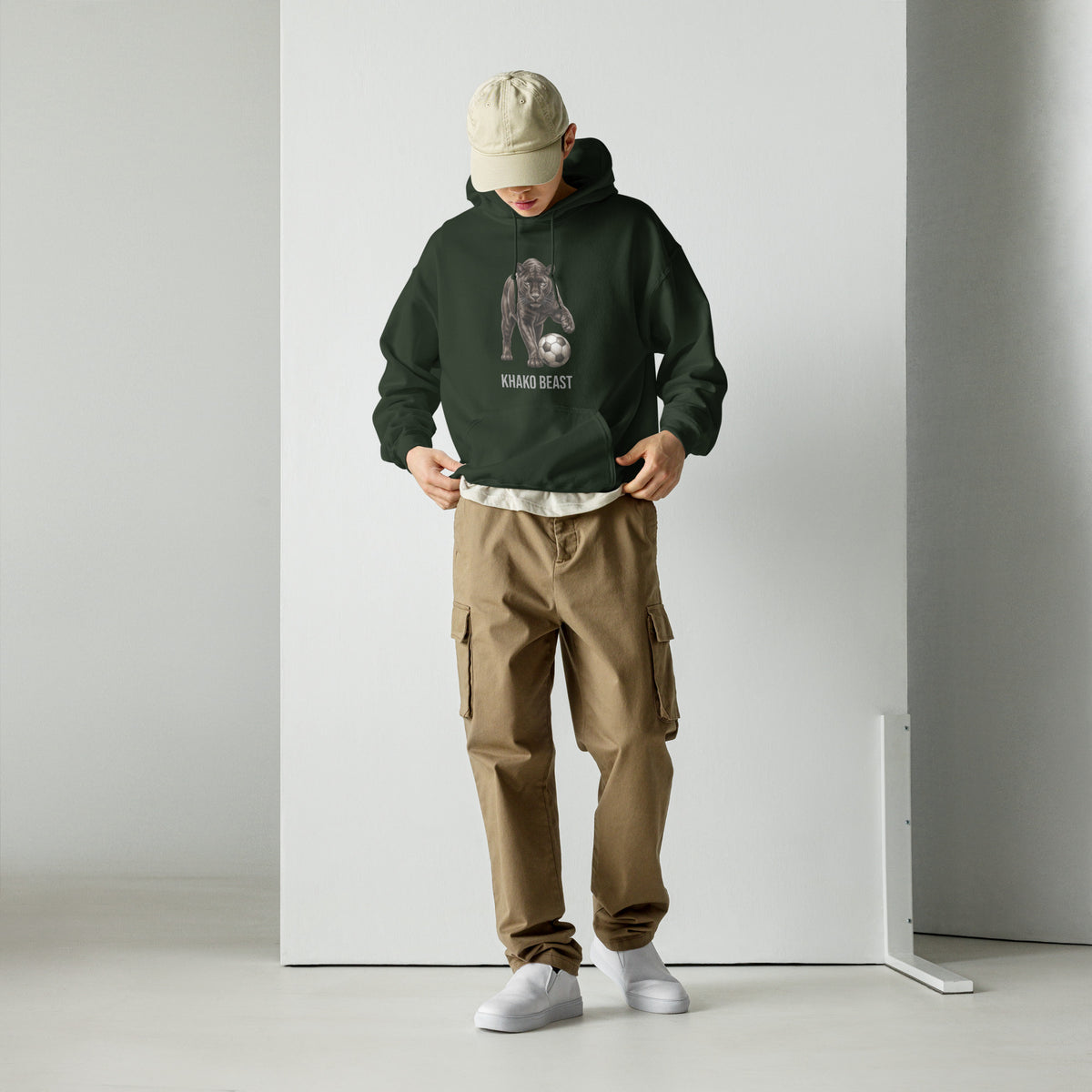 Hoodie Leopard Khako Wear forest green face — tissu premium 8oz