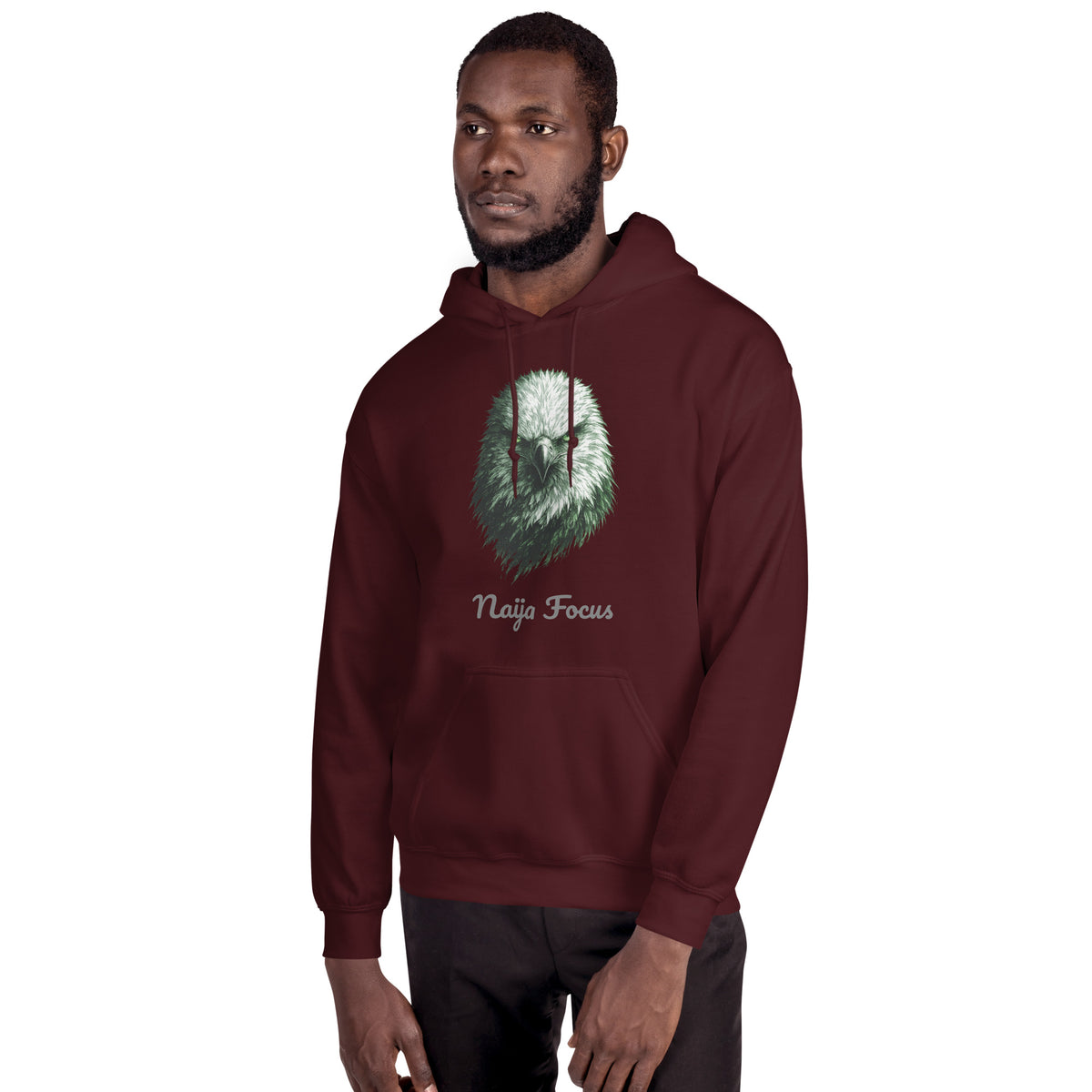 Hoodie Eagle Naija Khako Wear maroon face — diaspora Nigeria premium