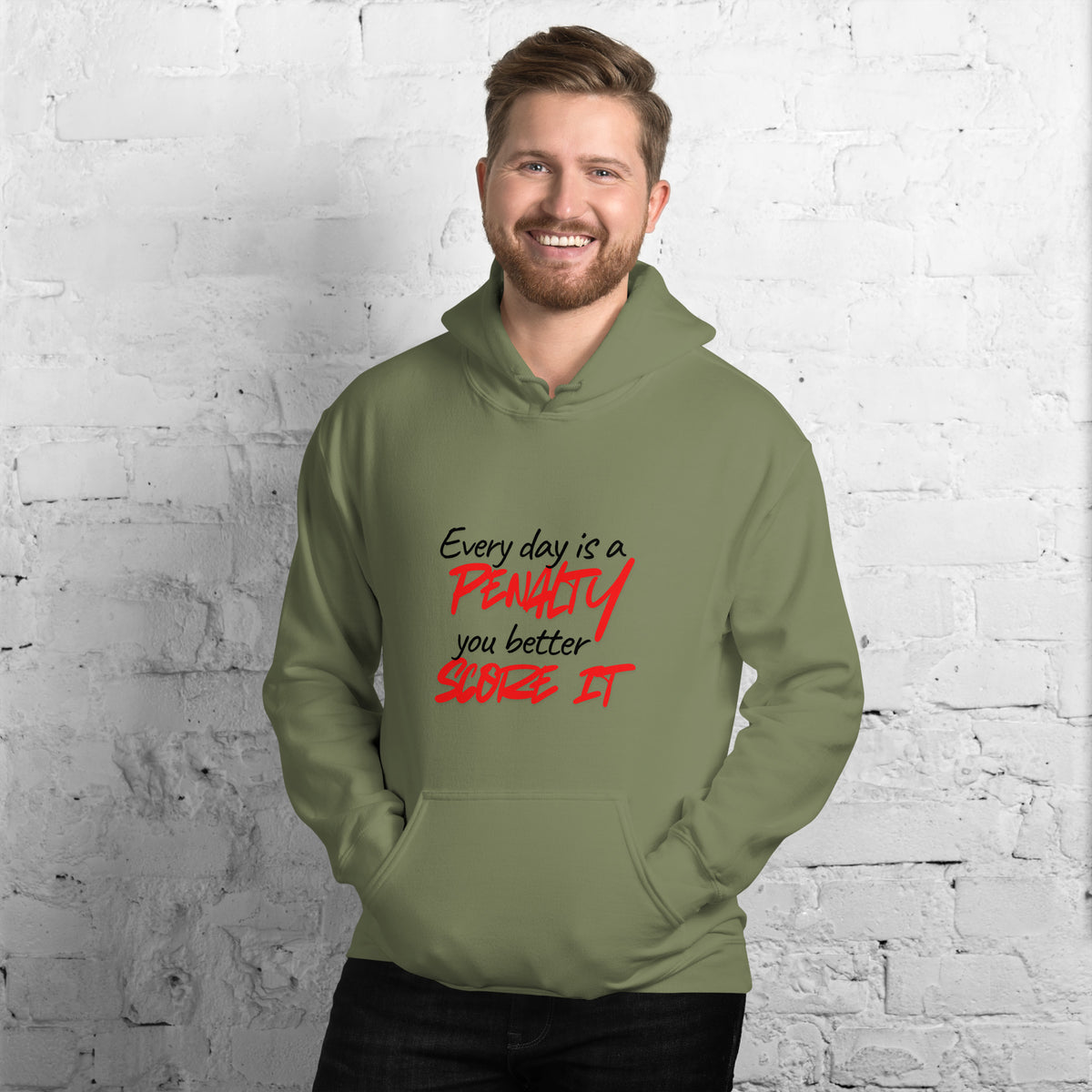 Hoodie Ready to Score Khako Wear military green face — Game Day africain
