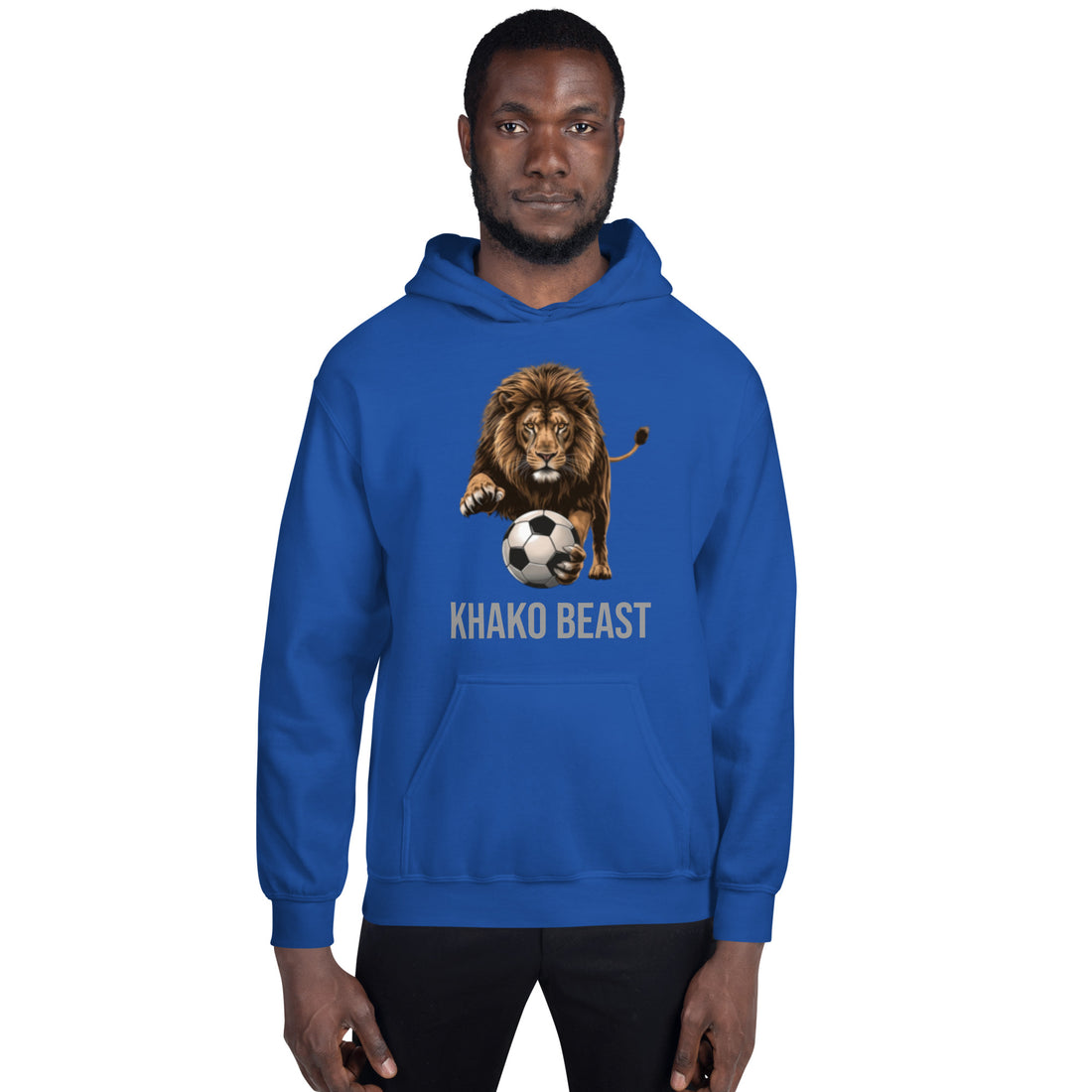 Hoodie The Playful Lion Khako Wear royal blue face — lion africain streetwear premium