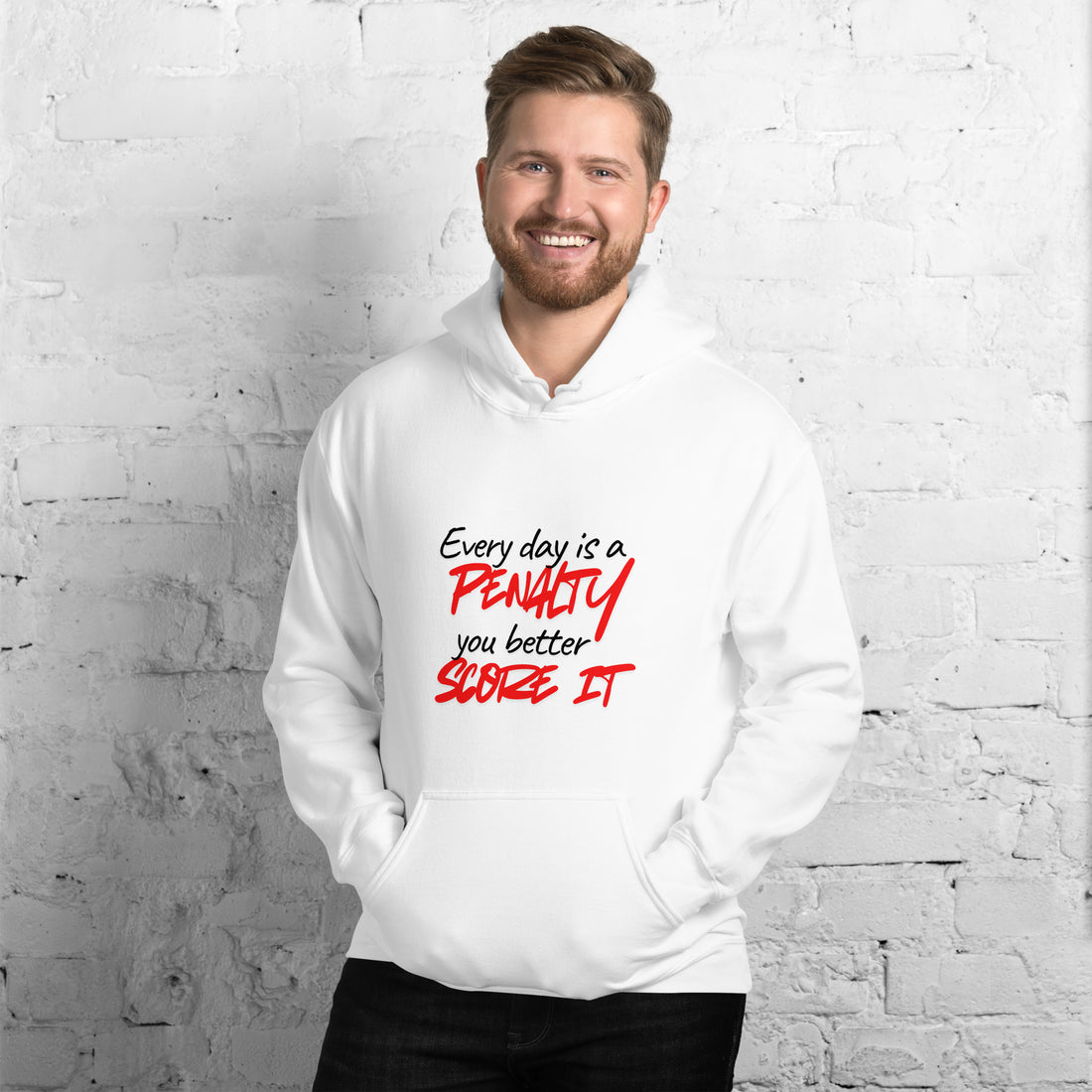 Hoodie Ready to Score Khako Wear blanc face — Game Day football streetwear