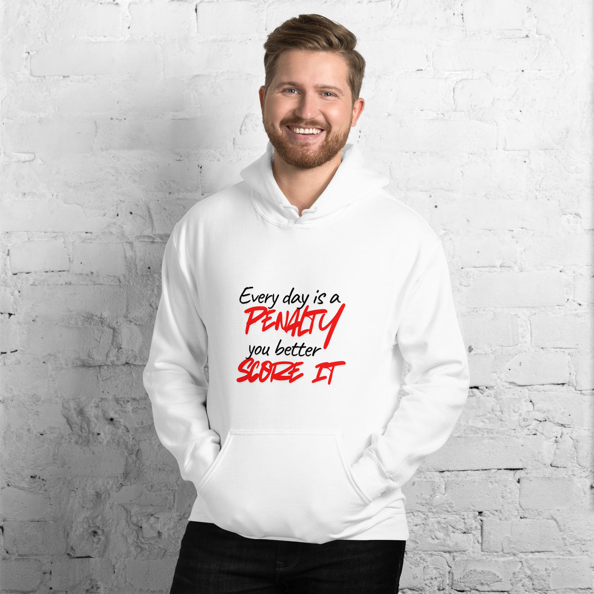 Hoodie Ready to Score Khako Wear blanc face — Game Day football streetwear
